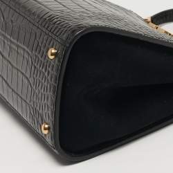 Pre Owned Tory Burch Eleanor Black Croc Embossed Leather Top Handle Bag