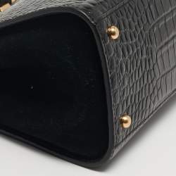 Pre Owned Tory Burch Eleanor Black Croc Embossed Leather Top Handle Bag