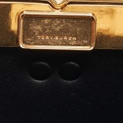 Pre Owned Tory Burch Eleanor Black Croc Embossed Leather Top Handle Bag