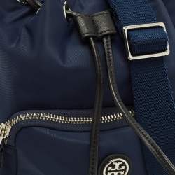 Pre Owned Tory Burch Virginia Navy Blue Nylon Bucket Bag