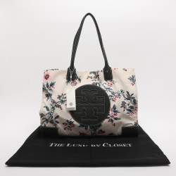 Pre Owned Tory Burch Ella Onesize Green/Multicolor Lyonnaise Floral Print Leather and Nylon Shopper Tote