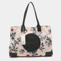 Pre Owned Tory Burch Ella Onesize Green/Multicolor Lyonnaise Floral Print Leather and Nylon Shopper Tote