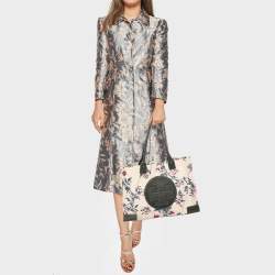 Pre Owned Tory Burch Ella Onesize Green/Multicolor Lyonnaise Floral Print Leather and Nylon Shopper Tote