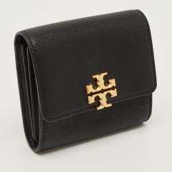 Pre Owned محفظة توري بورش كيرا قلاب جلد أسود صغيرة الحجم