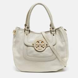 Pre Owned Tory Burch Amanda Off White Leather Tote
