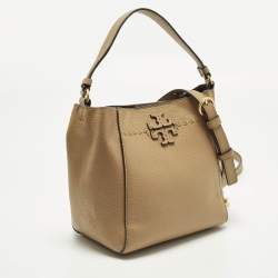 Pre Owned Tory Burch McGraw Small Tan Leather Bucket Bag