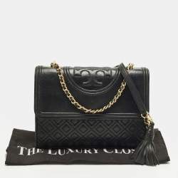 مملوكة مسبقًا حقيبة كتف توري برش جلد سوداء متوسطة فليمنغ