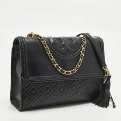 مملوكة مسبقًا حقيبة كتف توري برش جلد سوداء متوسطة فليمنغ