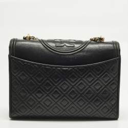 مملوكة مسبقًا حقيبة كتف توري برش جلد سوداء متوسطة فليمنغ