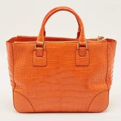 مملوكة مسبقًا Tory Burch Robinson Double Zip Large Orange Croc Embossed Leather Tote