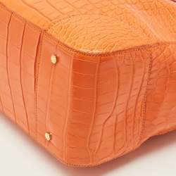 مملوكة مسبقًا Tory Burch Robinson Double Zip Large Orange Croc Embossed Leather Tote