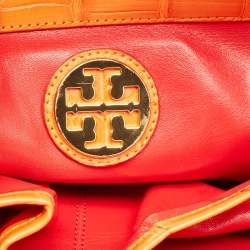 مملوكة مسبقًا Tory Burch Robinson Double Zip Large Orange Croc Embossed Leather Tote