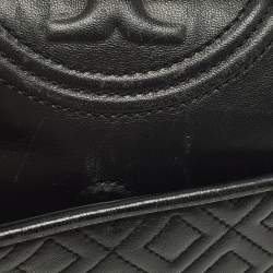 Pre Owned Tory Burch Fleming Black Leather Top Handle Bag