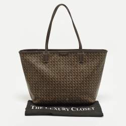 مملوكة مسبقًا Tory Burch Ever Ready Dark Brown Basket Weave Print Coated Canvas Tote