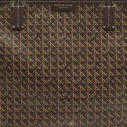 مملوكة مسبقًا Tory Burch Ever Ready Dark Brown Basket Weave Print Coated Canvas Tote