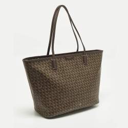مملوكة مسبقًا Tory Burch Ever Ready Dark Brown Basket Weave Print Coated Canvas Tote