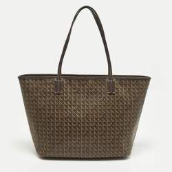 مملوكة مسبقًا Tory Burch Ever Ready Dark Brown Basket Weave Print Coated Canvas Tote