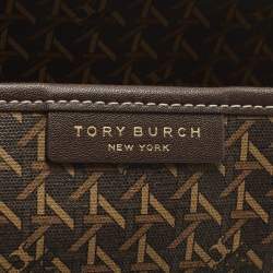 مملوكة مسبقًا Tory Burch Ever Ready Dark Brown Basket Weave Print Coated Canvas Tote