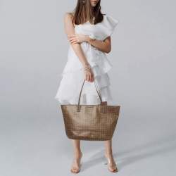 مملوكة مسبقًا Tory Burch Ever Ready Dark Brown Basket Weave Print Coated Canvas Tote