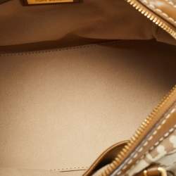 Pre Owned Tory Burch T Monogram Jacquard Tan/Beige Canvas and Leather Duffel Bag