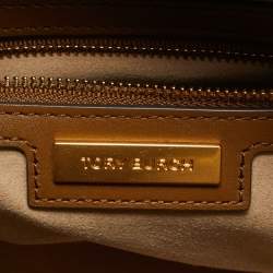 Pre Owned Tory Burch T Monogram Jacquard Tan/Beige Canvas and Leather Duffel Bag