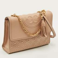 Pre Owned حقيبة كتف توري برش جلد سوداء متوسطة فليمنغ