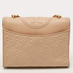 Pre Owned حقيبة كتف توري برش جلد سوداء متوسطة فليمنغ