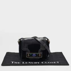 Pre Owned Tory Burch Crystal Embellished Black Leather and Velvet Flap Crossbody Bag