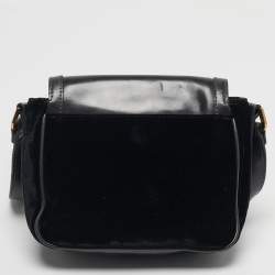 Pre Owned Tory Burch Crystal Embellished Black Leather and Velvet Flap Crossbody Bag