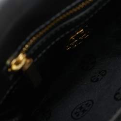 Pre Owned Tory Burch Crystal Embellished Black Leather and Velvet Flap Crossbody Bag