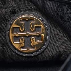 Pre Owned Tory Burch Crystal Embellished Black Leather and Velvet Flap Crossbody Bag