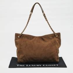 مملوكة مسبقًا Tory Burch Marion Whipstitch Brown Suede Chain Tote