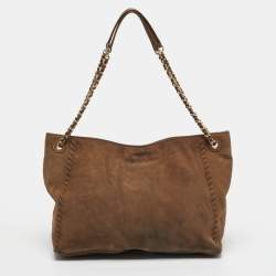 مملوكة مسبقًا Tory Burch Marion Whipstitch Brown Suede Chain Tote