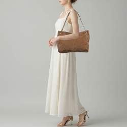 مملوكة مسبقًا Tory Burch Marion Whipstitch Brown Suede Chain Tote