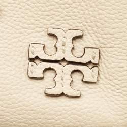 Pre Owned Tory Burch Mcgraw Dragonfly Beige Leather Drawstring Tote