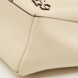 Pre Owned Tory Burch Mcgraw Dragonfly Beige Leather Drawstring Tote