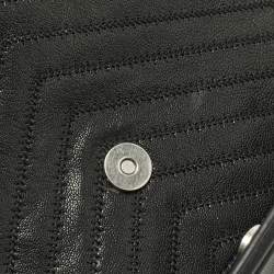 Pre Owned Tory Burch Fleming Black Leather Distressed Flap Shoulder Bag