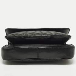 Pre Owned Tory Burch Fleming Black Leather Distressed Flap Shoulder Bag