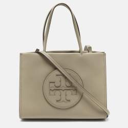 Pre Owned Tory Burch Ella Bio Small Beige Leather Logo Tote