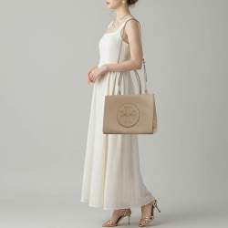 Pre Owned حقيبة يد توري برش إليا صغيرة جلد بيج بشعار