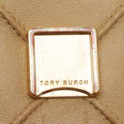 Pre Owned Tory Burch Fleming Beige Quilted Leather Shoulder Bag