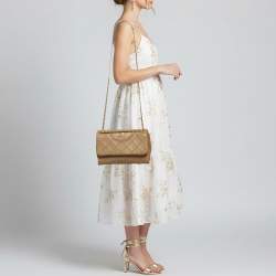 Pre Owned Tory Burch Fleming Beige Quilted Leather Shoulder Bag