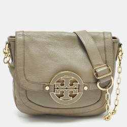 Pre Owned Tory Burch Amanda Beige Leather Flap Shoulder Bag