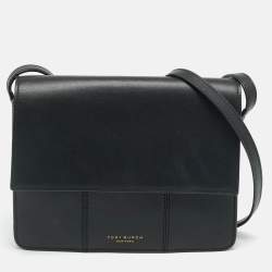 Pre Owned Tory Burch Block T Black Leather Shoulder Bag