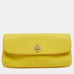 Pre Owned Tory Burch  Diana Yellow Saffiano Leather Flap Clutch