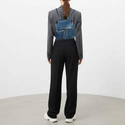 Pre Owned حقيبة ظهر توري برش مكغرو برباط جلد أزرق