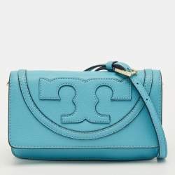 Pre Owned Tory Burch All T Combo Juniper Blue Leather Crossbody Bag