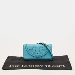 Pre Owned Tory Burch All T Combo Juniper Blue Leather Crossbody Bag