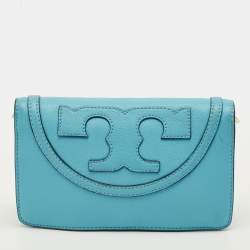 Pre Owned Tory Burch All T Combo Juniper Blue Leather Crossbody Bag