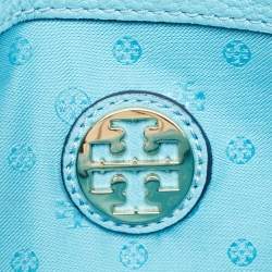 Pre Owned Tory Burch All T Combo Juniper Blue Leather Crossbody Bag